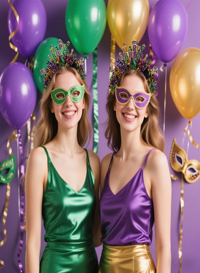BVGA Mardi Gras Headband for Women Metal Tinsel Wrapped Glitter Mask Fleur De Lis Headpiece Mardi Gras Carnival Parade Party Decorations Outfits Gifts for Fat Tuesday - Image 4
